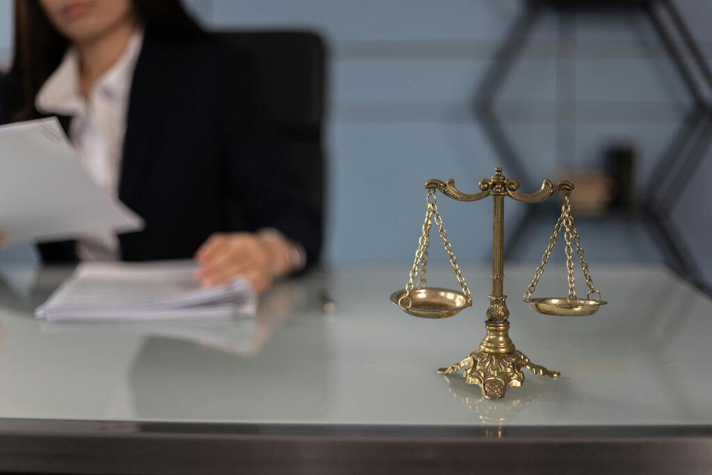 Balance scales on a desk in a professional office