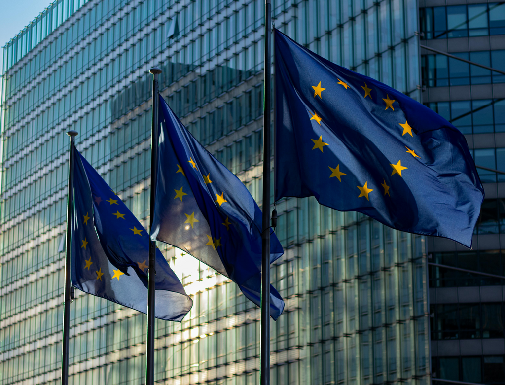 EU flags in front of the European Commission building