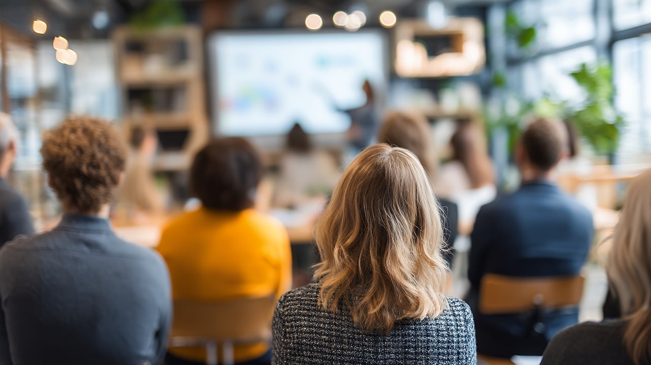 Citizen assembly meeting in a modern conference room